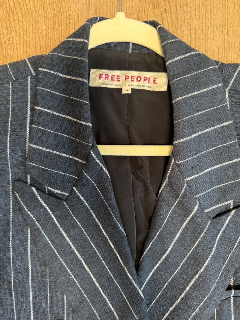 FREE PEOPLE Navy and White Pinstripe Ashby Blazer - Picture 8 of 10